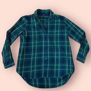 Madewell Flannel Oversized Ex-Boyfriend Shirt Dark Plaid Green Top XS